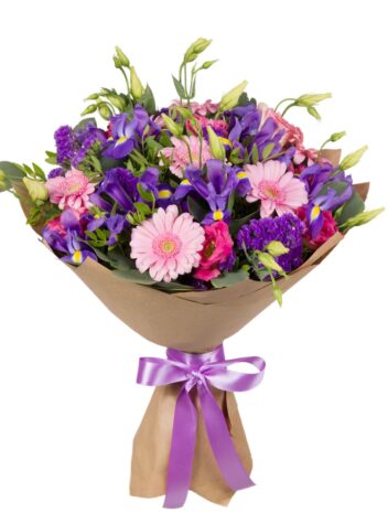 Bouquet of Pink Gerberas and Purple Lisyanthus